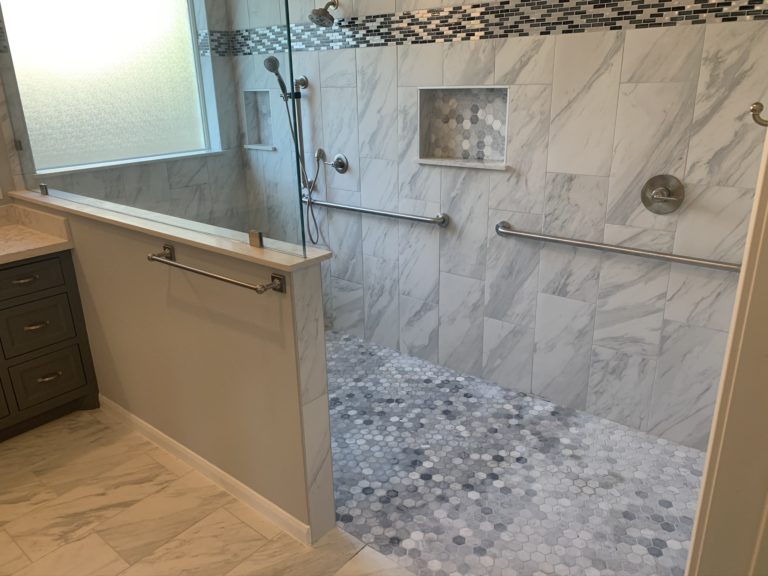 Shower remodel with grab bars