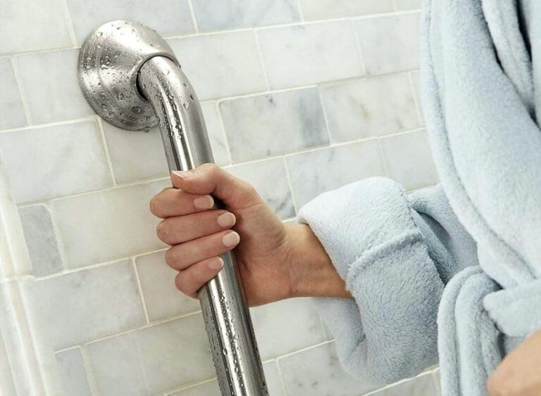 Silver shower grab bar