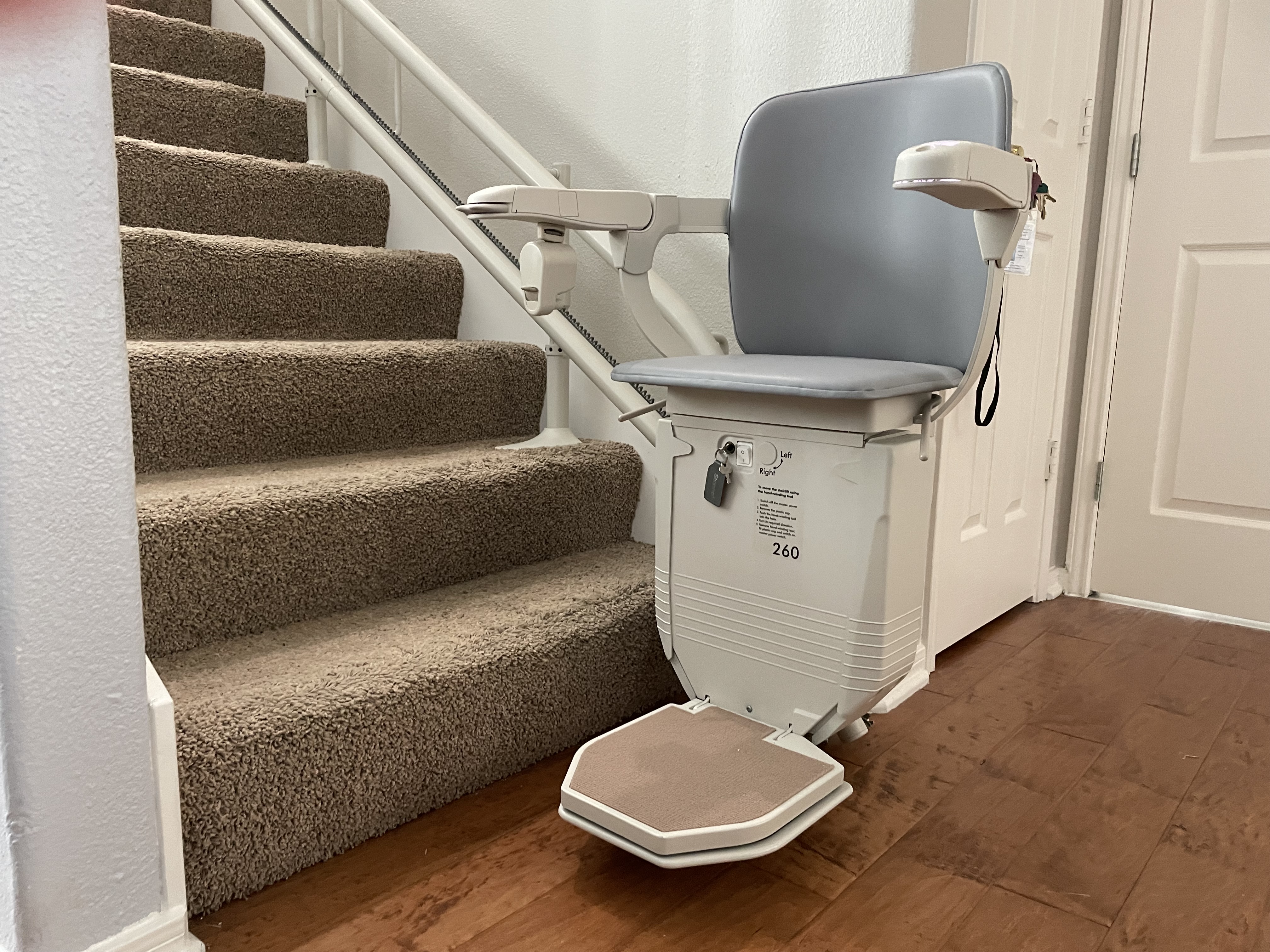 Bottom of the stairs view of the new stairlift.