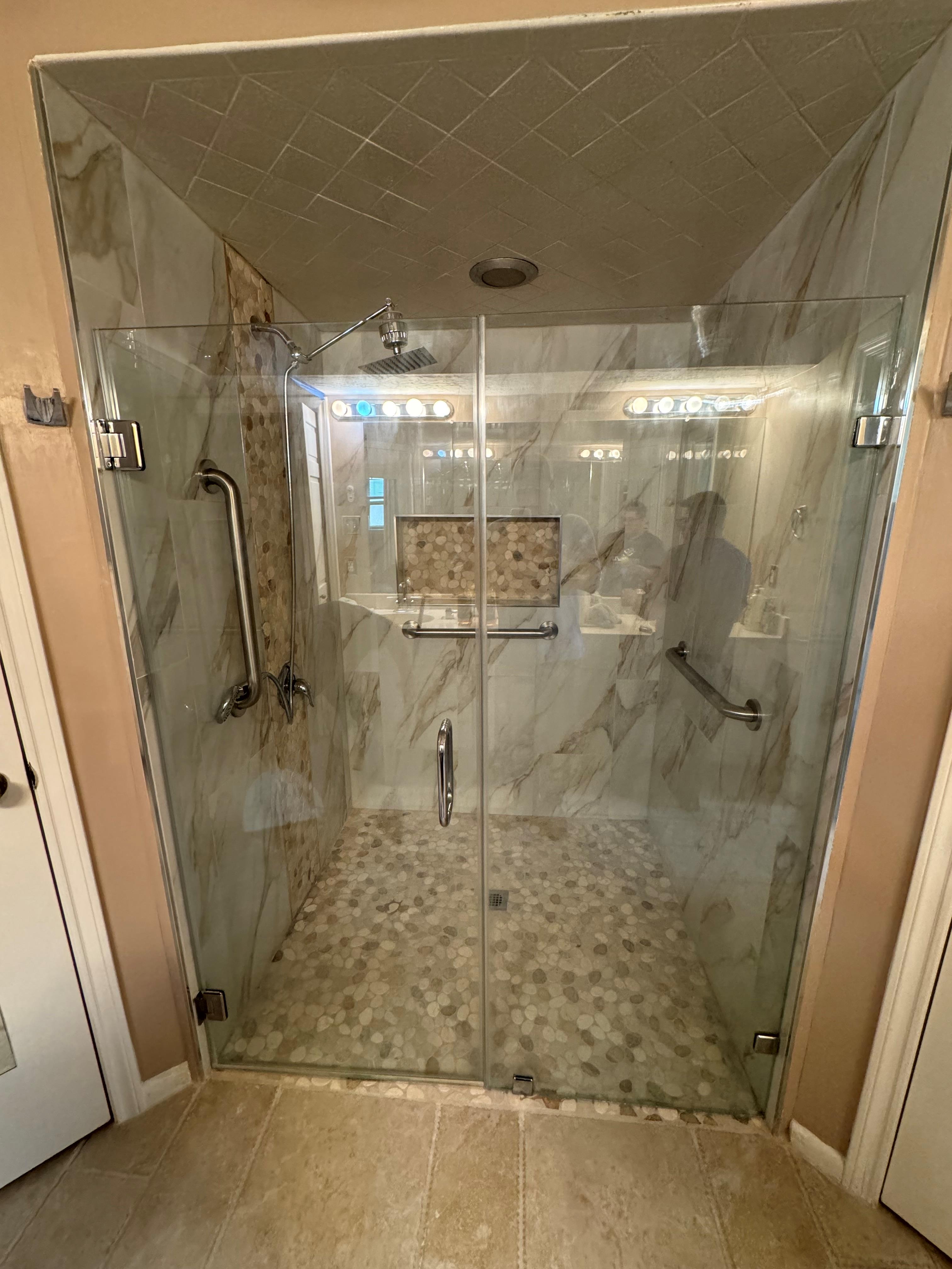 Finished tile bathroom with zero-entry shower